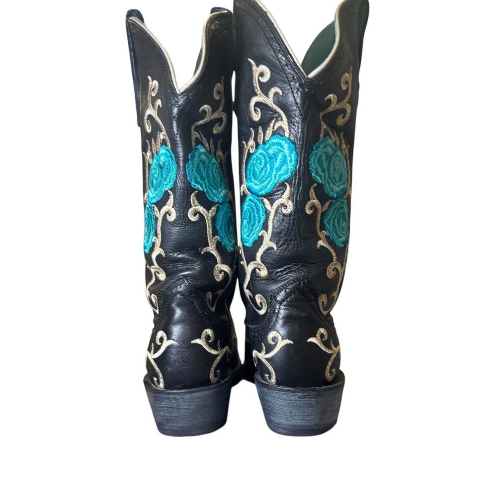 Ariat Black Leather Turquoise Floral Embroidered Snip Toe Western Boots 7 B - Picture 6 of 14